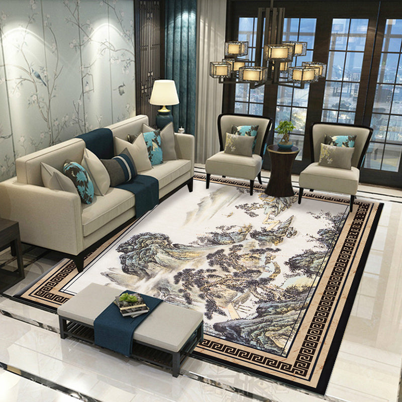 Lisslune | Glamour Drawing Print Rug Multicolor Chinoiserie Rug Synthetic Pet Friendly Non-Slip Back Washable Rug for Home