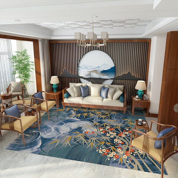 Lisslune | Glamour Drawing Print Rug Multicolor Chinoiserie Rug Synthetic Pet Friendly Non-Slip Back Washable Rug for Home
