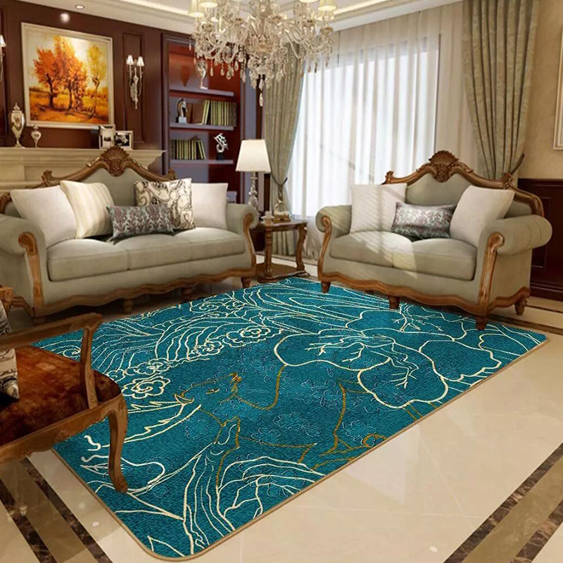 Lisslune | Glamour Drawing Print Rug Multicolor Chinoiserie Rug Synthetic Pet Friendly Non-Slip Back Washable Rug for Home