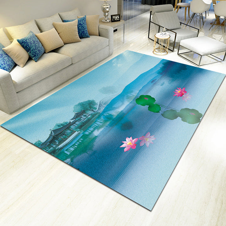 Lisslune | Glamour Drawing Print Rug Multicolor Chinoiserie Rug Synthetic Pet Friendly Non-Slip Back Washable Rug for Home