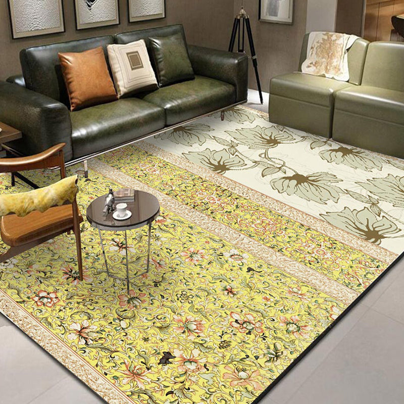Lisslune | Glamour Drawing Print Rug Multicolor Chinoiserie Rug Synthetic Pet Friendly Non-Slip Back Washable Rug for Home