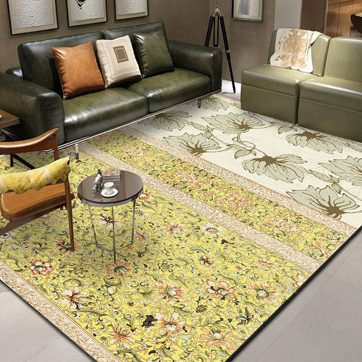 Lisslune | Glamour Drawing Print Rug Multicolor Chinoiserie Rug Synthetic Pet Friendly Non-Slip Back Washable Rug for Home