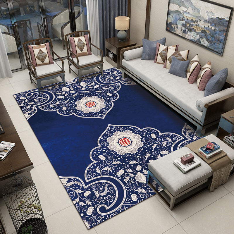 Lisslune | Fancy Multicolor Flower Rug Polypropylene Asian Style Rug Stain Resistant Anti-Slip Backing Pet Friendly Rug for Guest Room