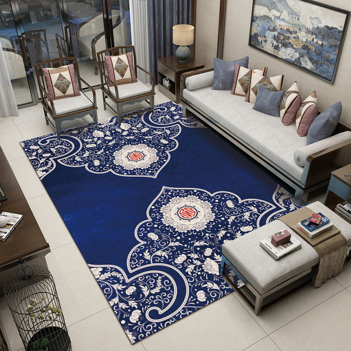 Lisslune | Fancy Multicolor Flower Rug Polypropylene Asian Style Rug Stain Resistant Anti-Slip Backing Pet Friendly Rug for Guest Room