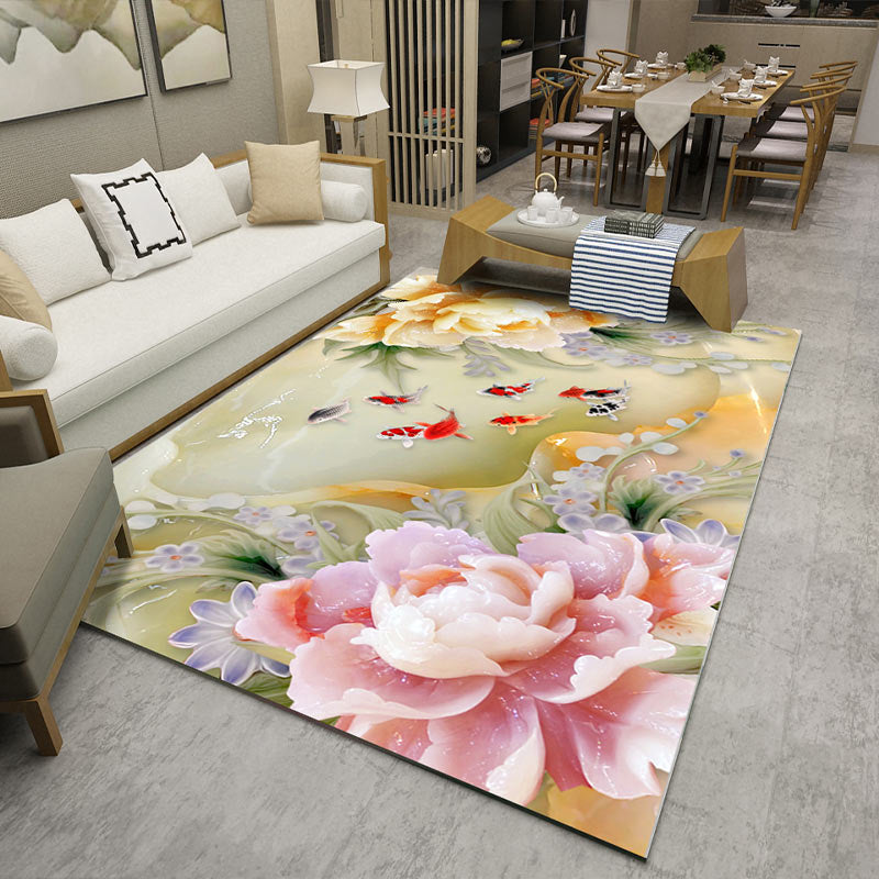 Lisslune | Fancy Multicolor Flower Rug Polypropylene Asian Style Rug Stain Resistant Anti-Slip Backing Pet Friendly Rug for Guest Room