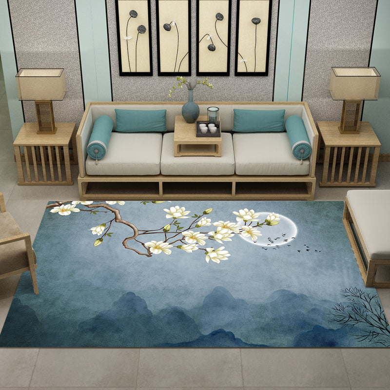 Lisslune | Beautiful Multi Color Chinese Carpet Synthetic Floral Print Area Rug Machine Washable Anti-Slip Back Pet Friendly Rug for the Living Room
