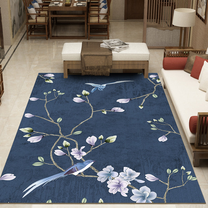 Lisslune | Beautiful Multi Color Chinese Carpet Synthetic Floral Print Area Rug Machine Washable Anti-Slip Back Pet Friendly Rug for the Living Room