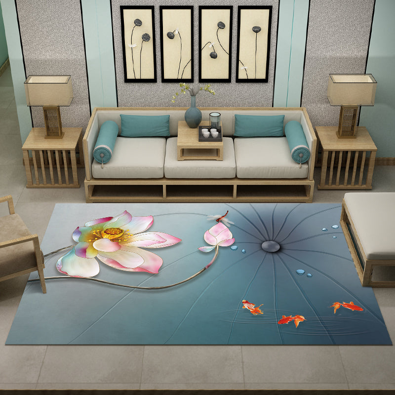 Lisslune | Beautiful Multi Color Chinese Carpet Synthetic Floral Print Area Rug Machine Washable Anti-Slip Back Pet Friendly Rug for the Living Room