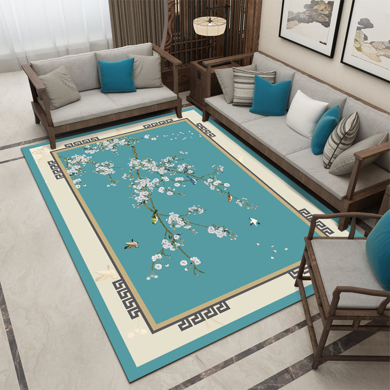 Lisslune | Beautiful Multi Color Chinese Carpet Synthetic Floral Print Area Rug Machine Washable Anti-Slip Back Pet Friendly Rug for the Living Room