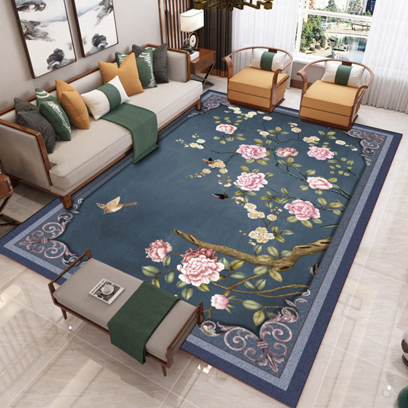 Lisslune | Traditional Chinoiserie Rug Multicolor Landscape Print Rug Pet-Friendly Washable Non-Slip Rug for Home