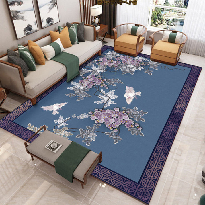 Lisslune | Traditional Chinoiserie Rug Multicolor Landscape Print Rug Pet-Friendly Washable Non-Slip Rug for Home