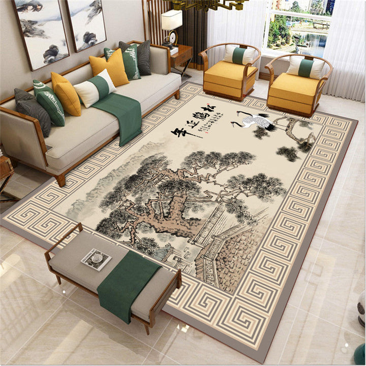 Lisslune | Traditional Chinoiserie Rug Multicolor Landscape Print Rug Pet-Friendly Washable Non-Slip Rug for Home