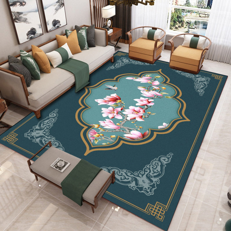 Lisslune | Traditional Chinoiserie Rug Multicolor Landscape Print Rug Pet-Friendly Washable Non-Slip Rug for Home