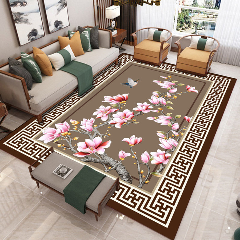 Lisslune | Traditional Chinoiserie Rug Multicolor Landscape Print Rug Pet-Friendly Washable Non-Slip Rug for Home