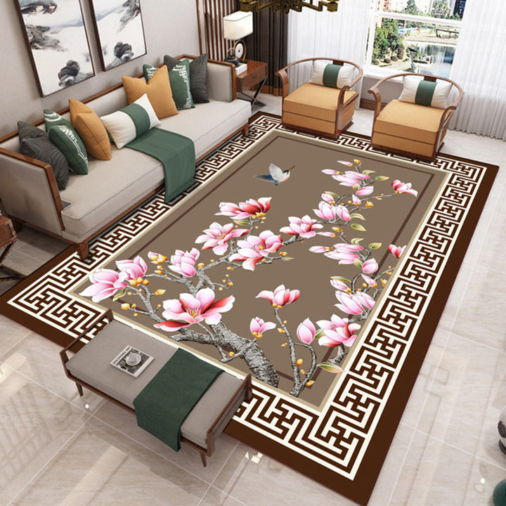 Lisslune | Traditional Chinoiserie Rug Multicolor Landscape Print Rug Pet-Friendly Washable Non-Slip Rug for Home