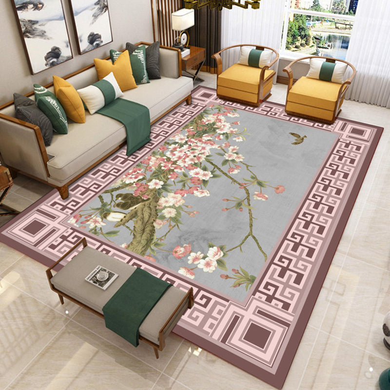 Lisslune | Traditional Chinoiserie Rug Multicolor Landscape Print Rug Pet-Friendly Washable Non-Slip Rug for Home