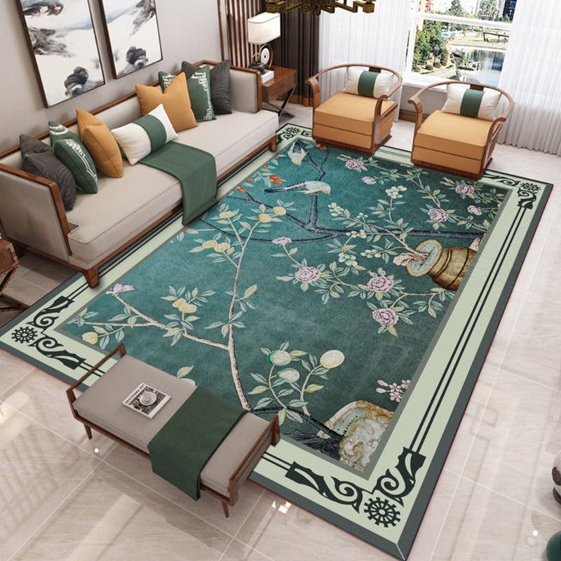 Lisslune | Traditional Chinoiserie Rug Multicolor Landscape Print Rug Pet-Friendly Washable Non-Slip Rug for Home