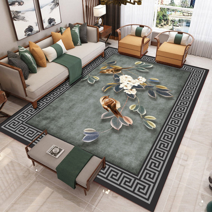 Lisslune | Traditional Chinoiserie Rug Multicolor Landscape Print Rug Pet-Friendly Washable Non-Slip Rug for Home