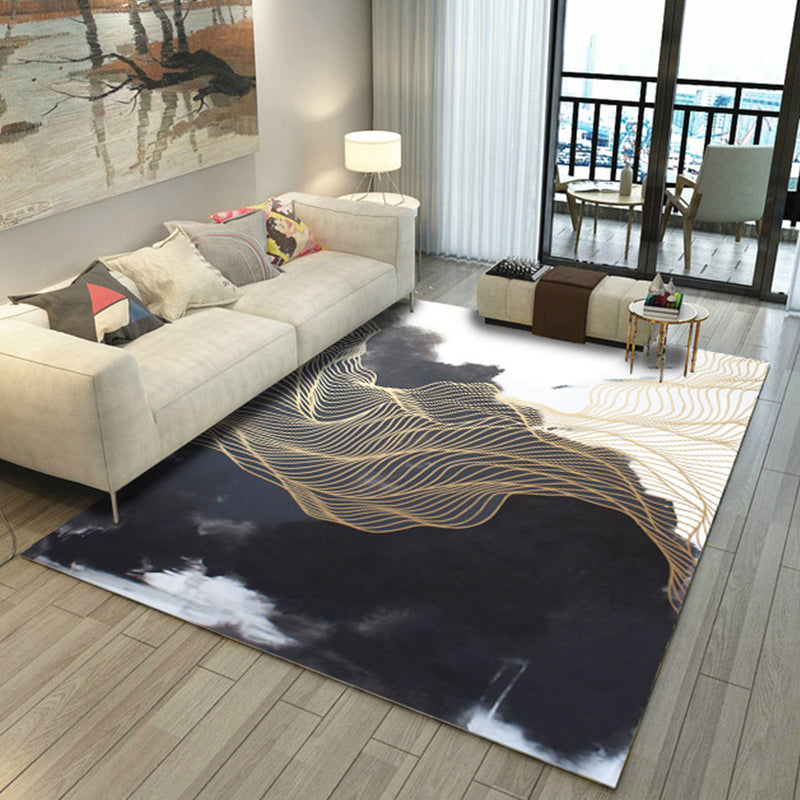 Lisslune | Asian Abstract Painting Carpet Multi-Color Polypropylene Area Rug Machine Washable Non-Slip Back Stain Resistant Rug for Large Room