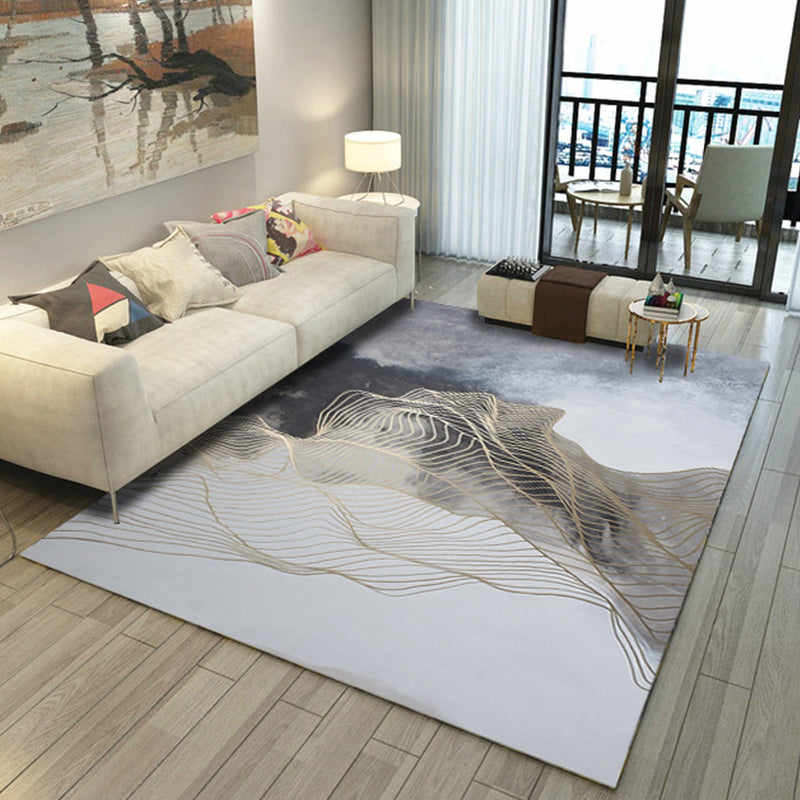 Lisslune | Asian Abstract Painting Carpet Multi-Color Polypropylene Area Rug Machine Washable Non-Slip Back Stain Resistant Rug for Large Room