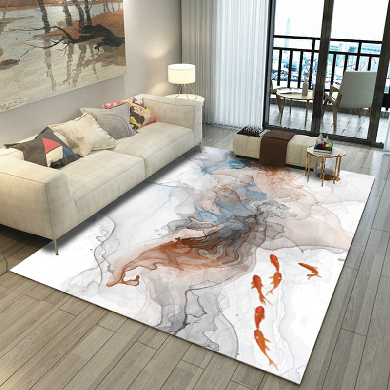Lisslune | Asian Abstract Painting Carpet Multi-Color Polypropylene Area Rug Machine Washable Non-Slip Back Stain Resistant Rug for Large Room