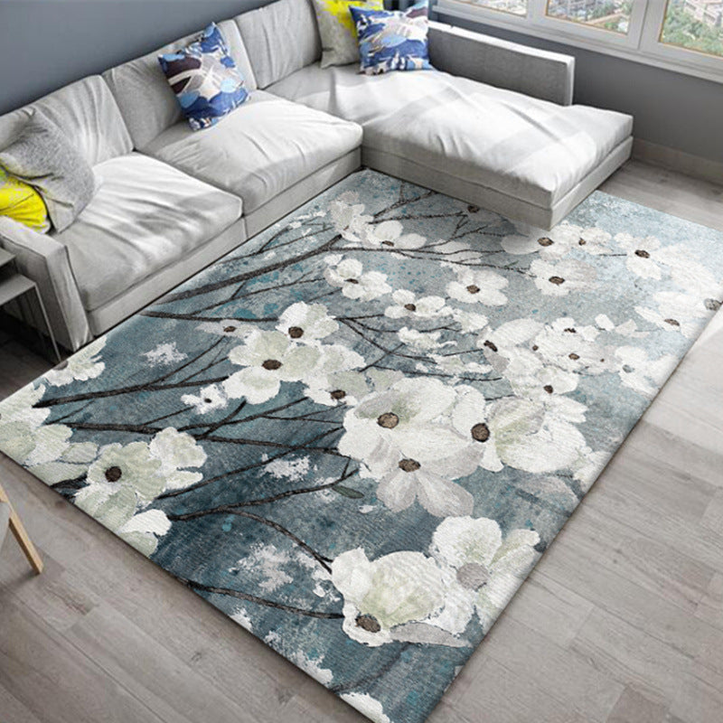 Lisslune | Chic Oriental Rug Polyester Flower Botanical Rug Non-slip Machine Washable Pet-friendly Carpet for Living Room