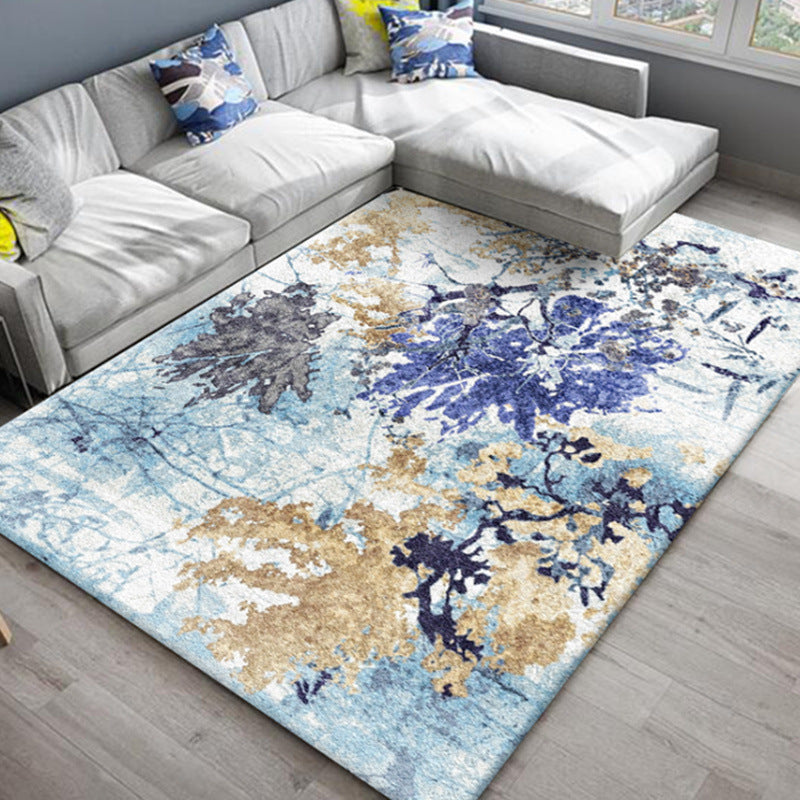 Lisslune | Chic Oriental Rug Polyester Flower Botanical Rug Non-slip Machine Washable Pet-friendly Carpet for Living Room