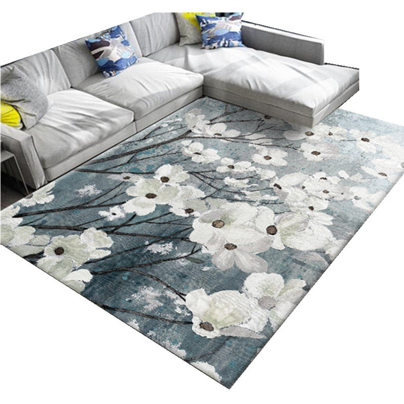 Lisslune | Chic Oriental Rug Polyester Flower Botanical Rug Non-slip Machine Washable Pet-friendly Carpet for Living Room