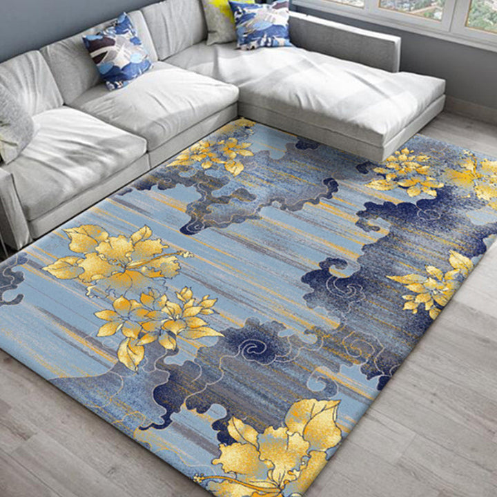 Lisslune | Chic Oriental Rug Polyester Flower Botanical Rug Non-slip Machine Washable Pet-friendly Carpet for Living Room
