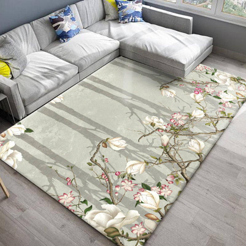 Lisslune | Chic Oriental Rug Polyester Flower Botanical Rug Non-slip Machine Washable Pet-friendly Carpet for Living Room