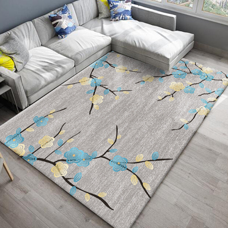 Lisslune | Chic Oriental Rug Polyester Flower Botanical Rug Non-slip Machine Washable Pet-friendly Carpet for Living Room