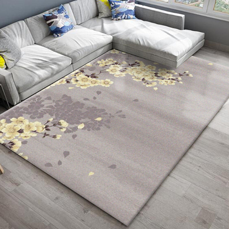 Lisslune | Chic Oriental Rug Polyester Flower Botanical Rug Non-slip Machine Washable Pet-friendly Carpet for Living Room