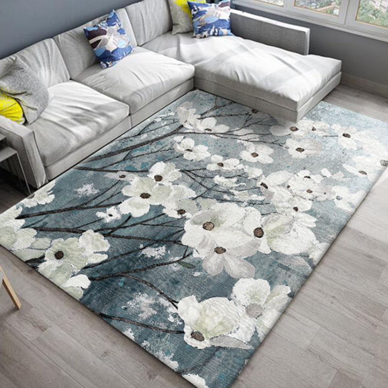 Lisslune | Chic Oriental Rug Polyester Flower Botanical Rug Non-slip Machine Washable Pet-friendly Carpet for Living Room