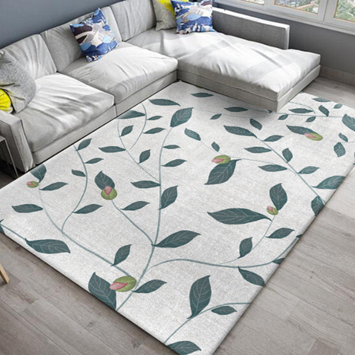 Lisslune | Chic Oriental Rug Polyester Flower Botanical Rug Non-slip Machine Washable Pet-friendly Carpet for Living Room