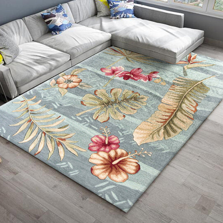 Lisslune | Chic Oriental Rug Polyester Flower Botanical Rug Non-slip Machine Washable Pet-friendly Carpet for Living Room