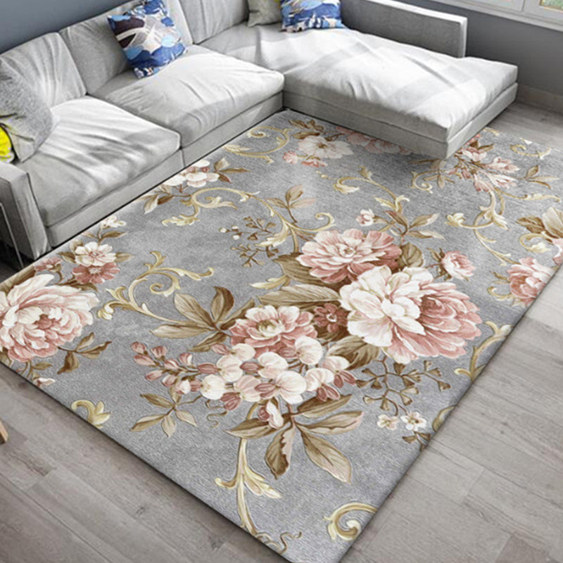 Lisslune | Chic Oriental Rug Polyester Flower Botanical Rug Non-slip Machine Washable Pet-friendly Carpet for Living Room