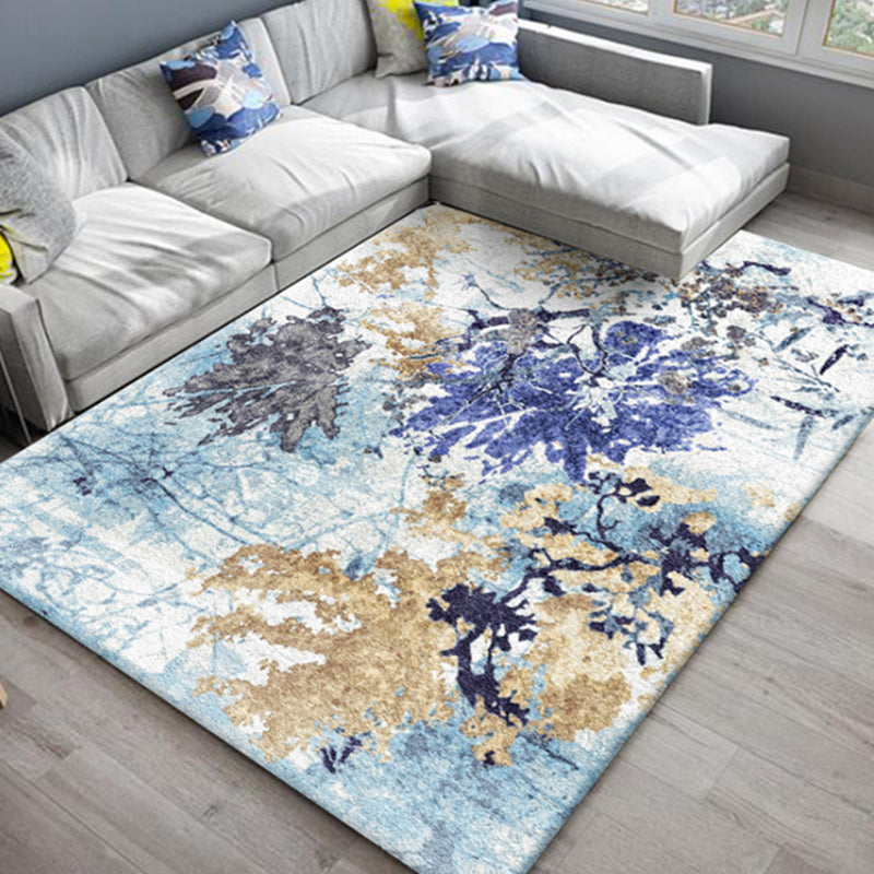 Lisslune | Chic Oriental Rug Polyester Flower Botanical Rug Non-slip Machine Washable Pet-friendly Carpet for Living Room