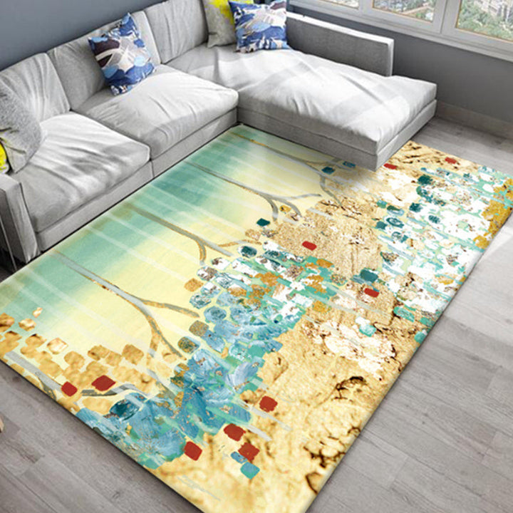 Lisslune | Chic Oriental Rug Polyester Flower Botanical Rug Non-slip Machine Washable Pet-friendly Carpet for Living Room