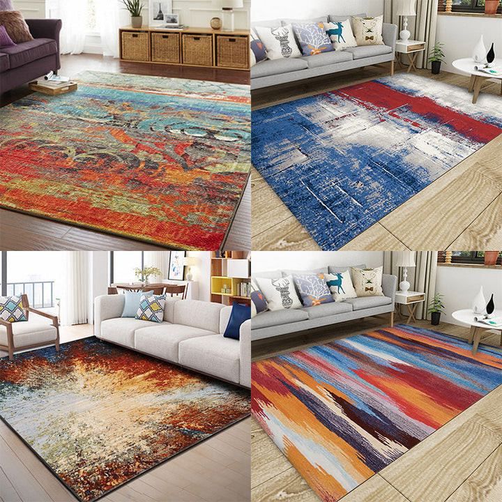 Lisslune | Classic Multicolor Industrial Carpet Polyester Abstract Painting Carpet Non-Slip Back Machine Washable Stain Resistant Carpet for Lounge