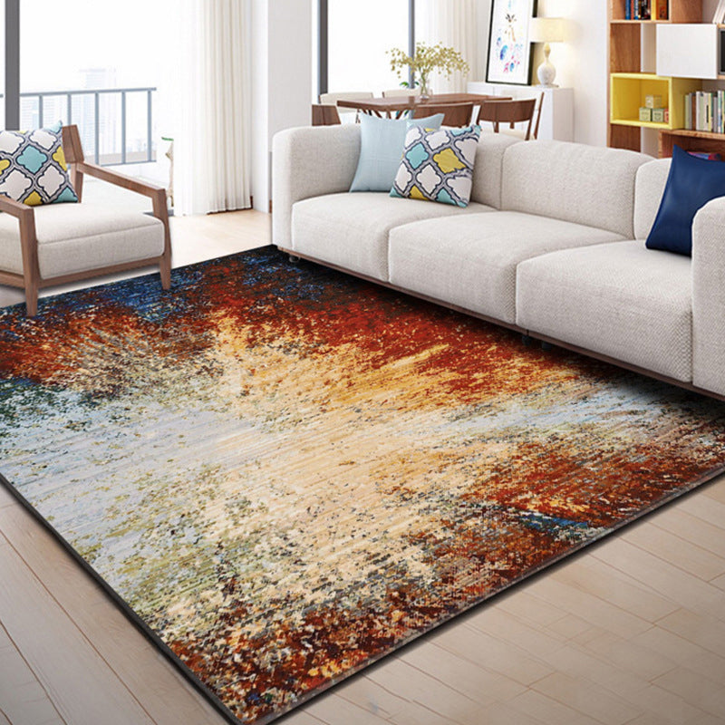 Lisslune | Classic Multicolor Industrial Carpet Polyester Abstract Painting Carpet Non-Slip Back Machine Washable Stain Resistant Carpet for Lounge