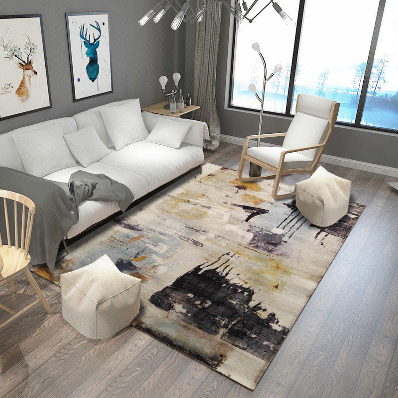 Lisslune | Steampunk Post-Expressionism Rug Multicolor Polypropylene Rug Non-slip Stain-resistant Pet-friendly Rug for Home