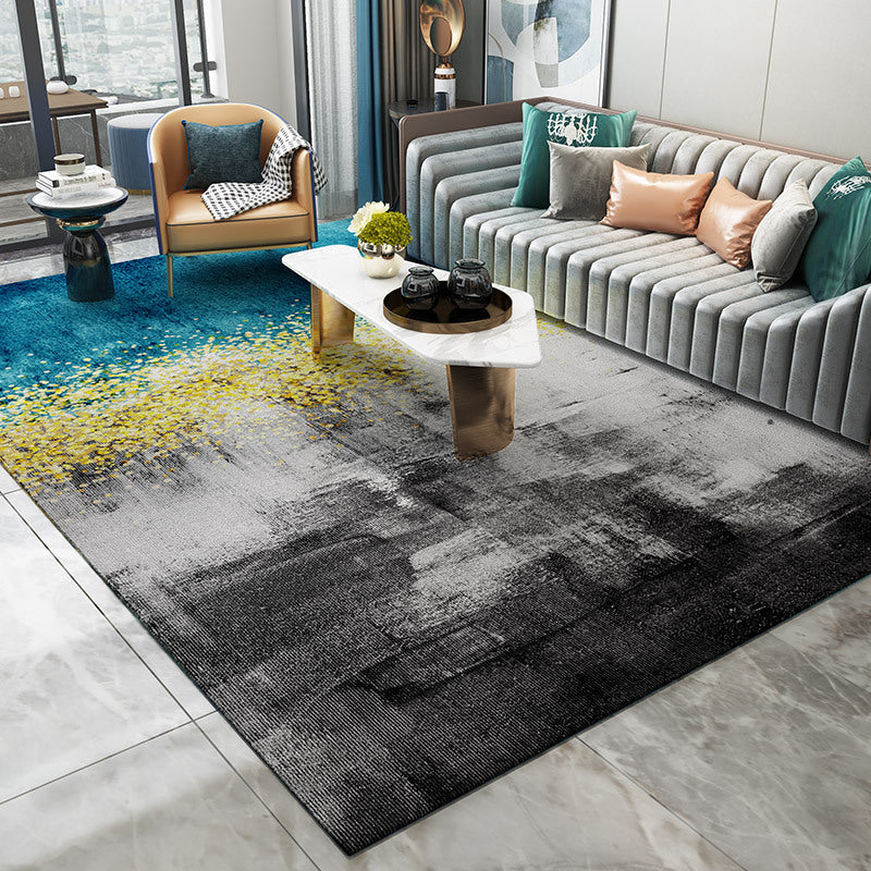 Lisslune | Trendy Abstract Print Carpet Multi-colored Industrial Carpet Polypropylene Machine washable Stain resistant Non-slip backing Carpet for the living room