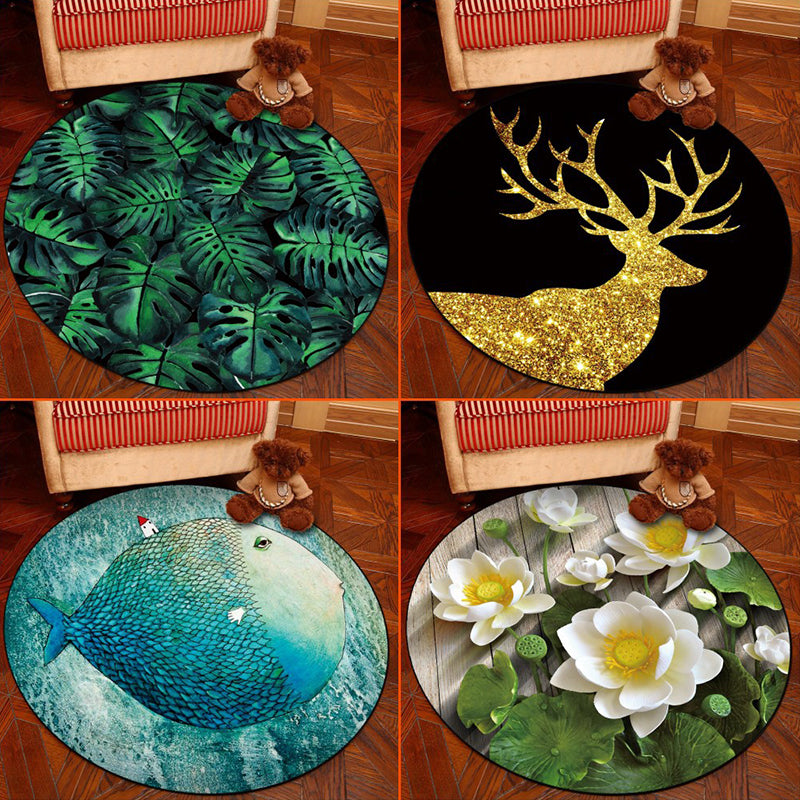 Lisslune | Scandinavian Bedroom Rug Multicolor 3D Graphic Print Rug Polyester Non-slip Pet-friendly Stain-resistant Floor Mat