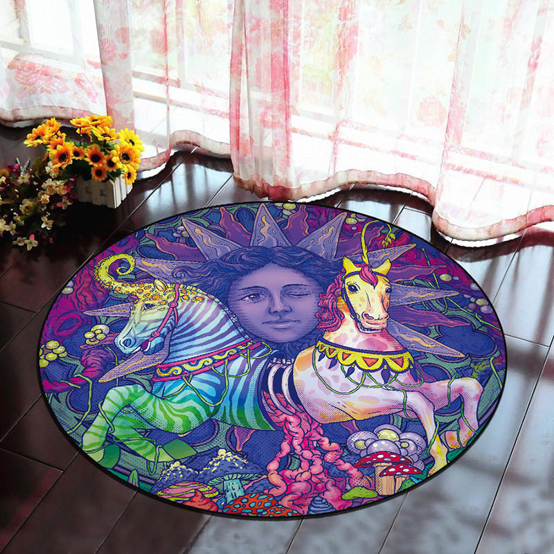 Lisslune | Scandinavian Bedroom Rug Multicolor 3D Graphic Print Rug Polyester Non-slip Pet-friendly Stain-resistant Floor Mat