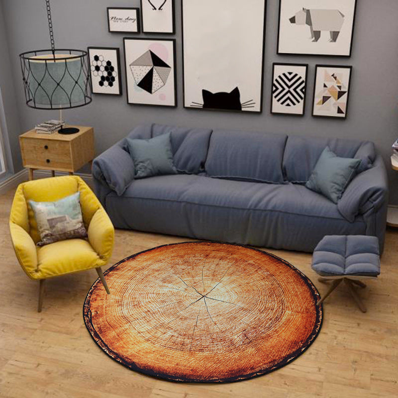 Lisslune | Nordic Tree Annual Rings Rug Multi-Colored Polyester Carpet Non-Slip Stain Resistant Pet Friendly Rug for Seating Area