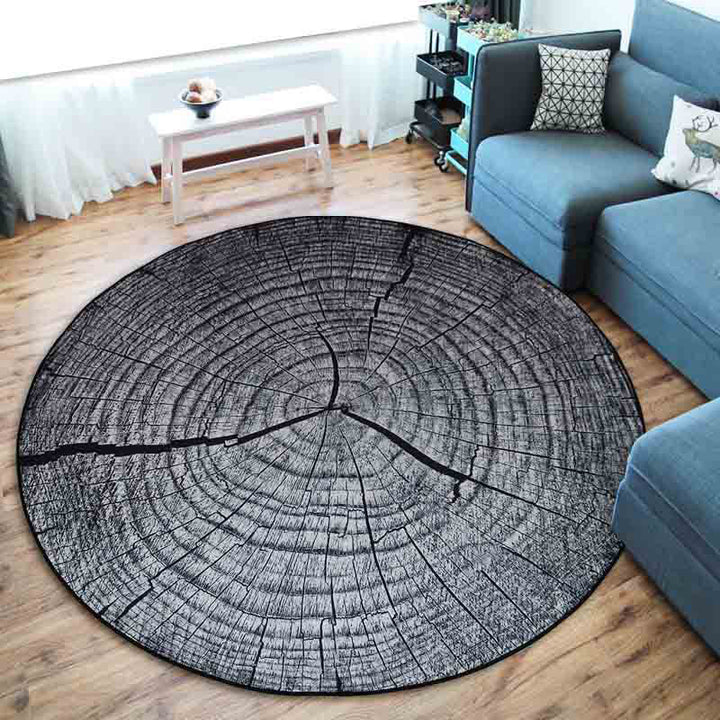 Lisslune | Nordic Tree Annual Rings Rug Multi-Colored Polyester Carpet Non-Slip Stain Resistant Pet Friendly Rug for Seating Area