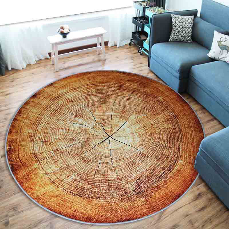 Lisslune | Nordic Tree Annual Rings Rug Multi-Colored Polyester Carpet Non-Slip Stain Resistant Pet Friendly Rug for Seating Area