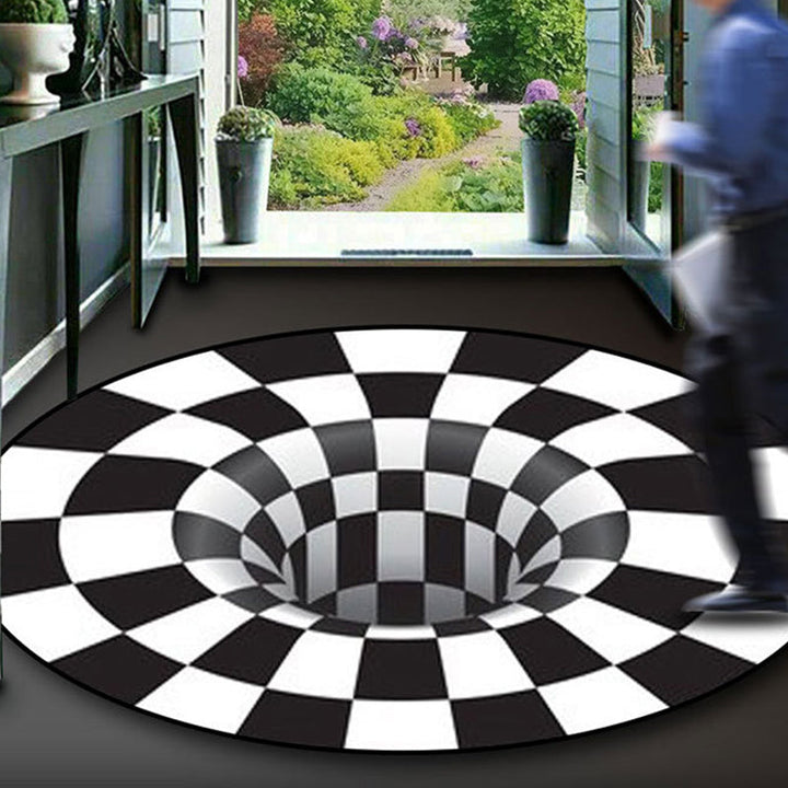 Lisslune | Black-White Creative Carpet Polyester Optical Illusions Vortex Area Rug Pet Friendly Washable Non-Slip Rug for Hall