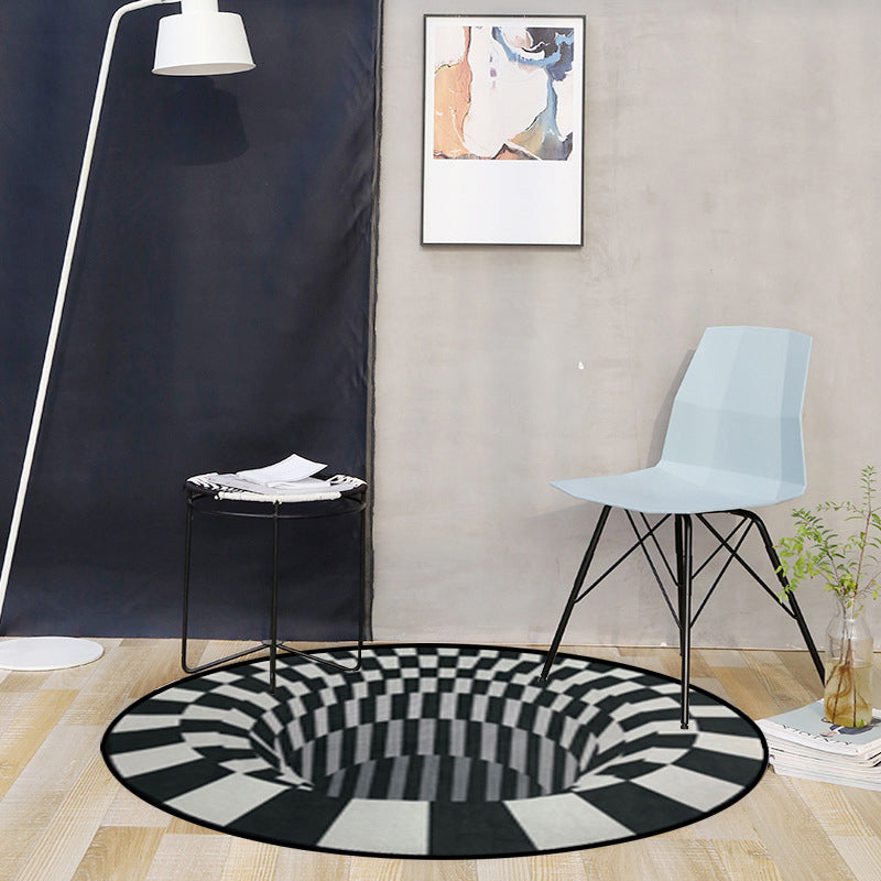 Lisslune | Creepy Hole 3D Illusion Rug Black and White Modern Rug Polypropylene Pet-Friendly Antiskid Dirt-Resistant Rug for Living Room