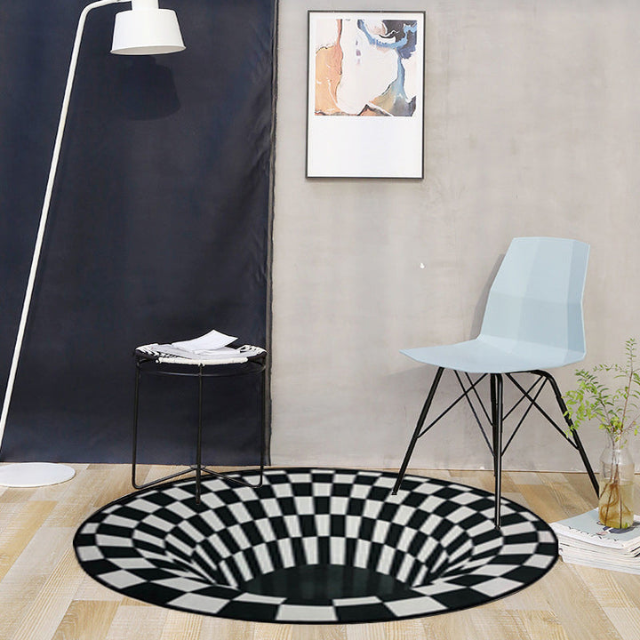 Lisslune | Creepy Hole 3D Illusion Rug Black and White Modern Rug Polypropylene Pet-Friendly Antiskid Dirt-Resistant Rug for Living Room